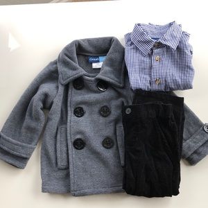 Pea coat, dress shirt, corduroy set NWOT